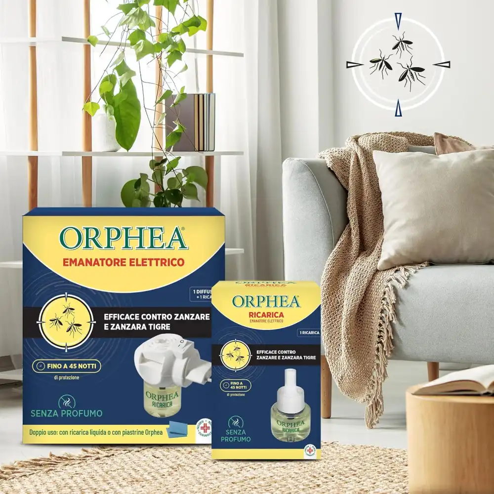 Orphea Antizanzare Elettrico + Ricarica 30ml | Inodore | Protezione 45 Notti