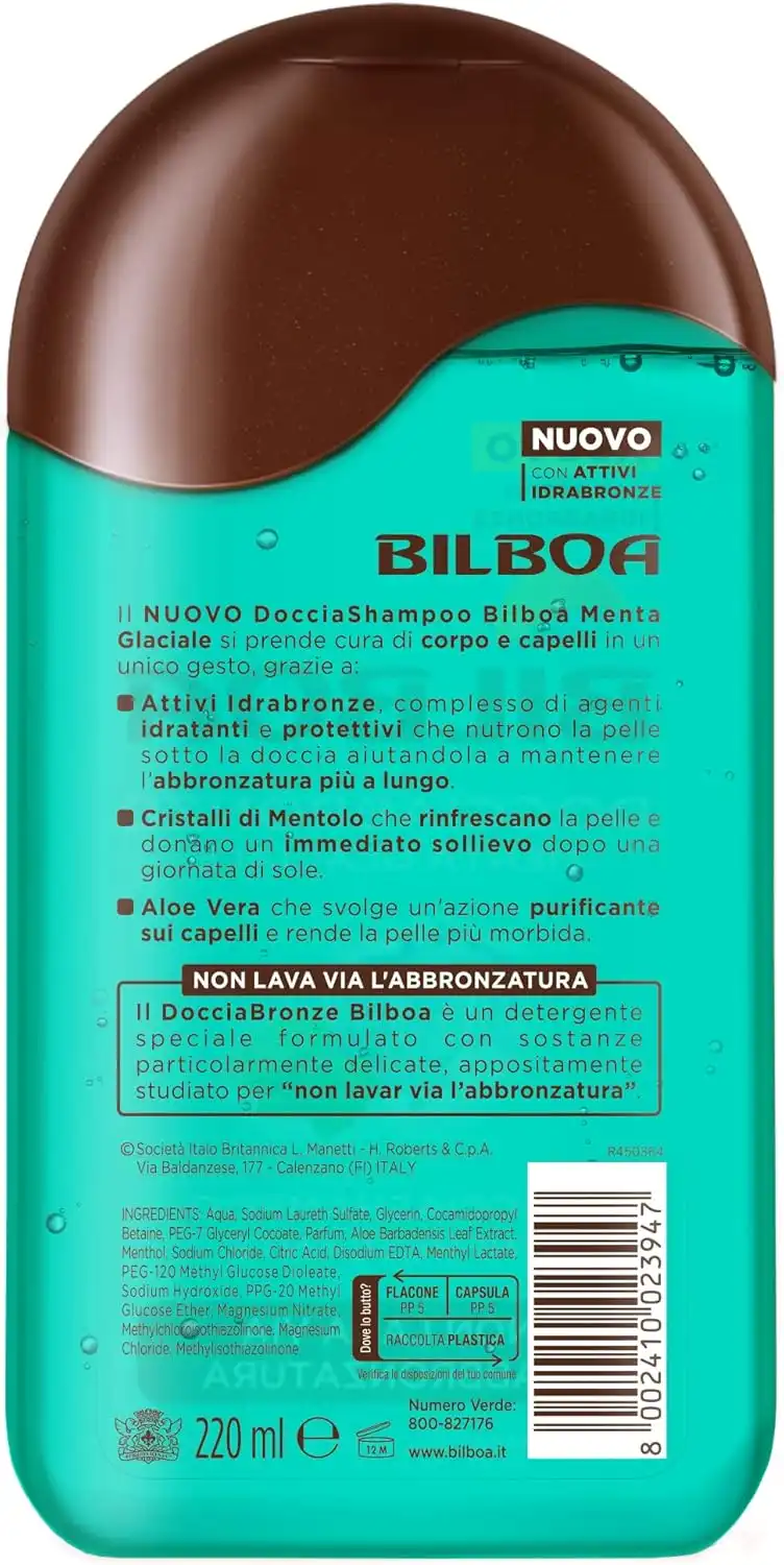 12X Bilboa Docciabronze Menta Glaciale 250ml Corpo Capelli Non Lava Abbronzatura
