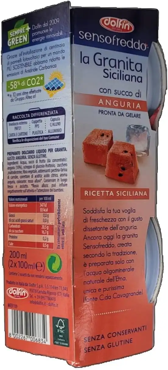 6X Dolfin SensoFreddo Granita Siciliana Anguria 200ml Senza Glutine Pronta Gelare