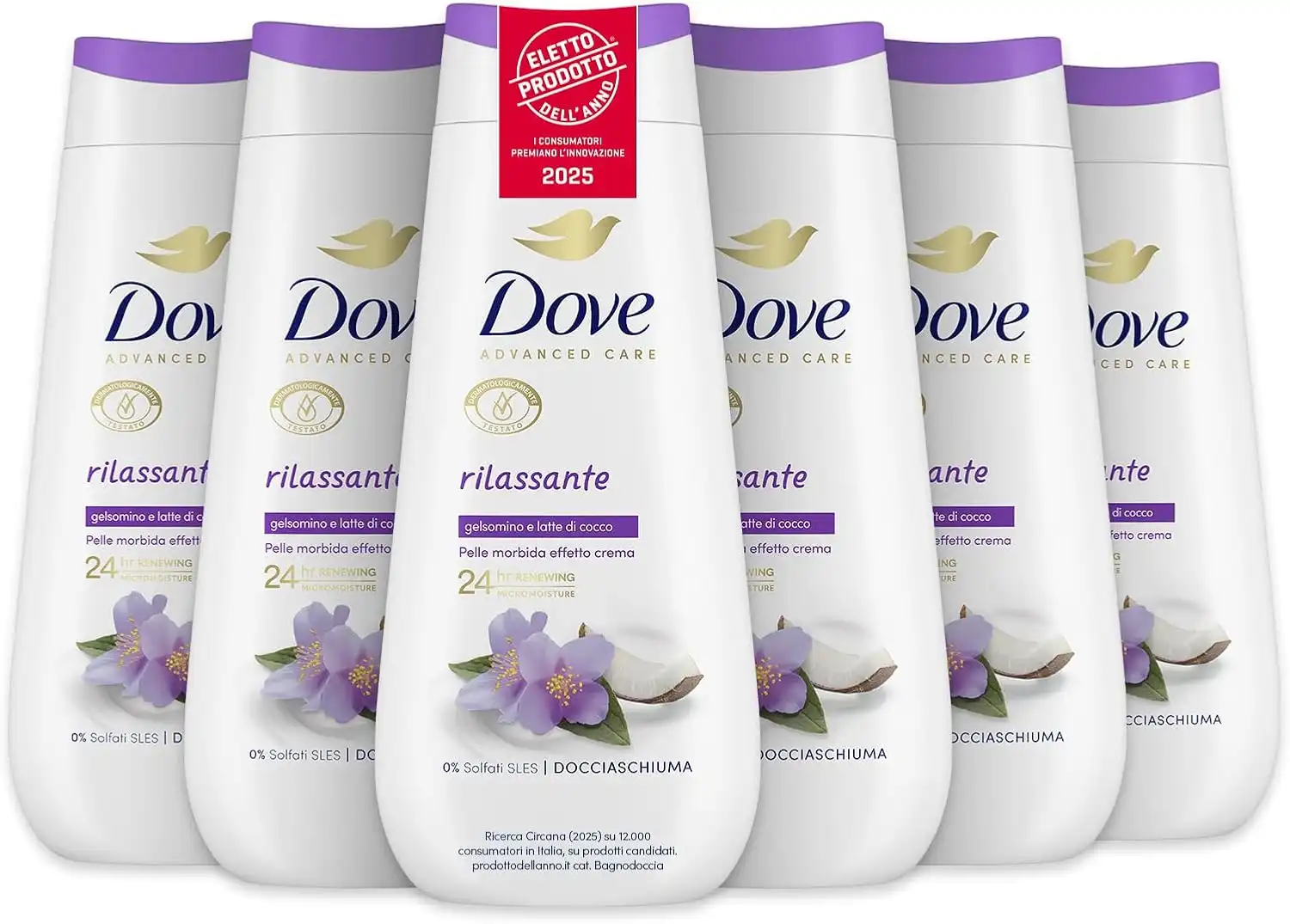 6x Dove Bagnoschiuma Rilassante 225ml Idratante Delicato Senza Solfati SLES