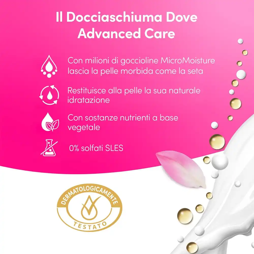 6x Dove Bagnoschiuma Illuminante 225ml Idratante Delicato Senza Solfati SLES