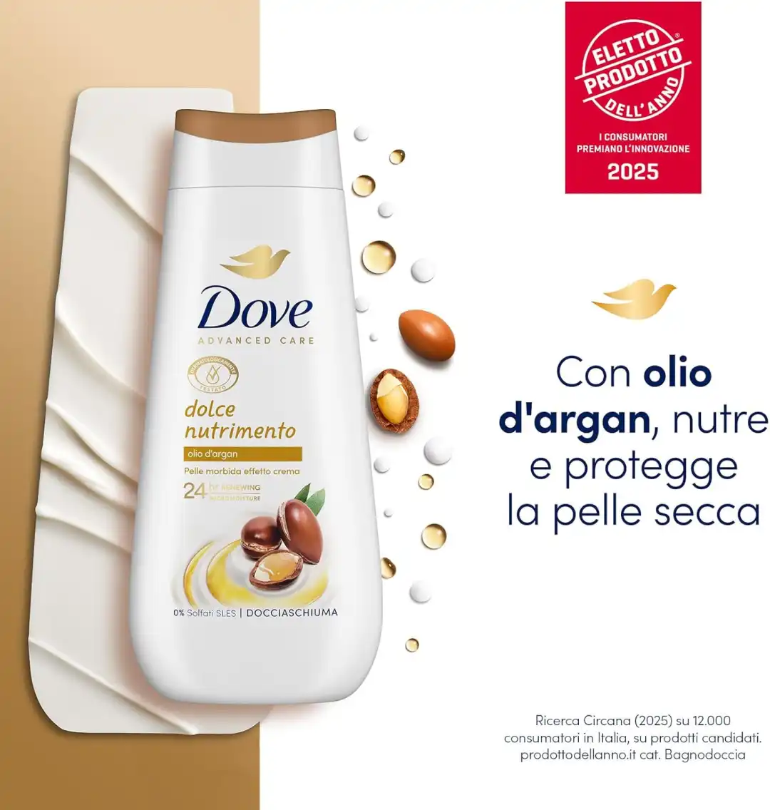 6x Dove Bagnoschiuma Dolce Nutrimento 225ml Idratante Delicato Senza Solfati
