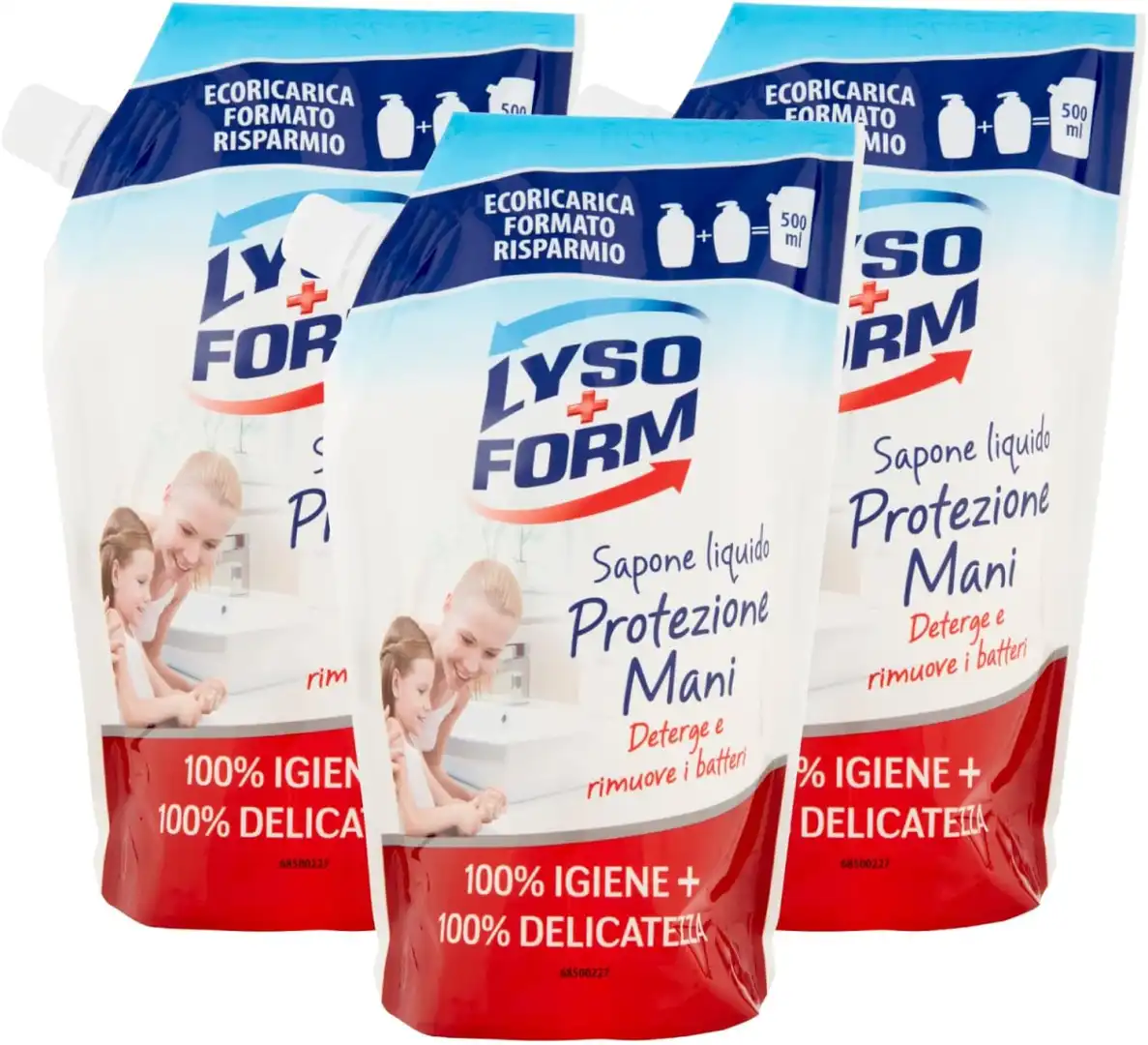 3 Ricariche Lysoform Sapone Mani 500ml Igienizzante con Acido Lattico Camomilla