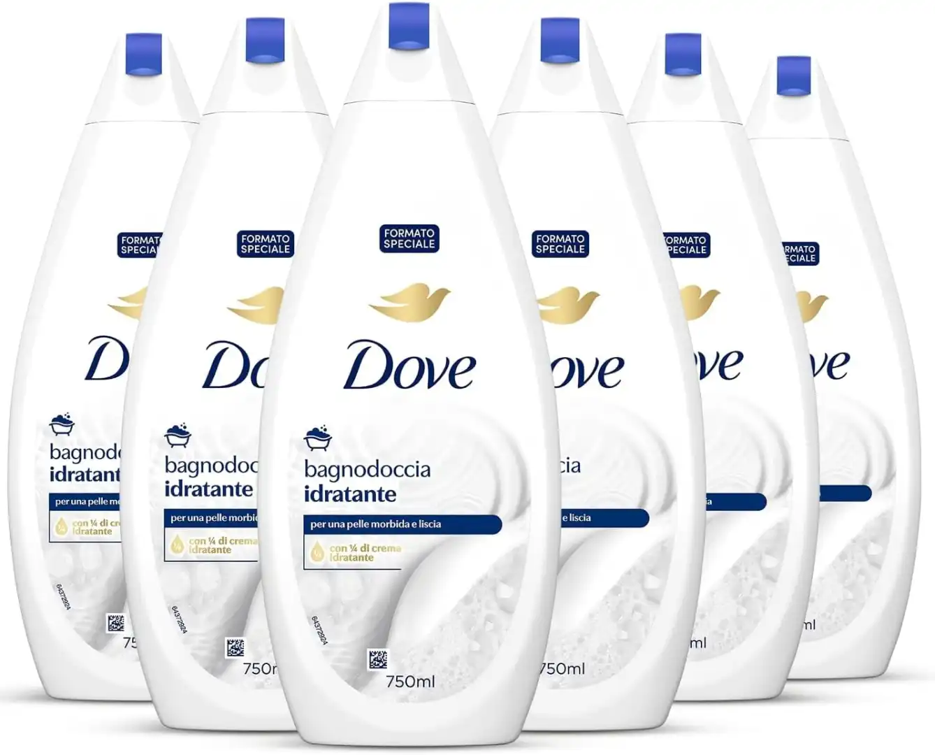 6X Dove Bagnodoccia Idratante 750ml – Unisex, 1/4 Crema Idratante, Riciclato