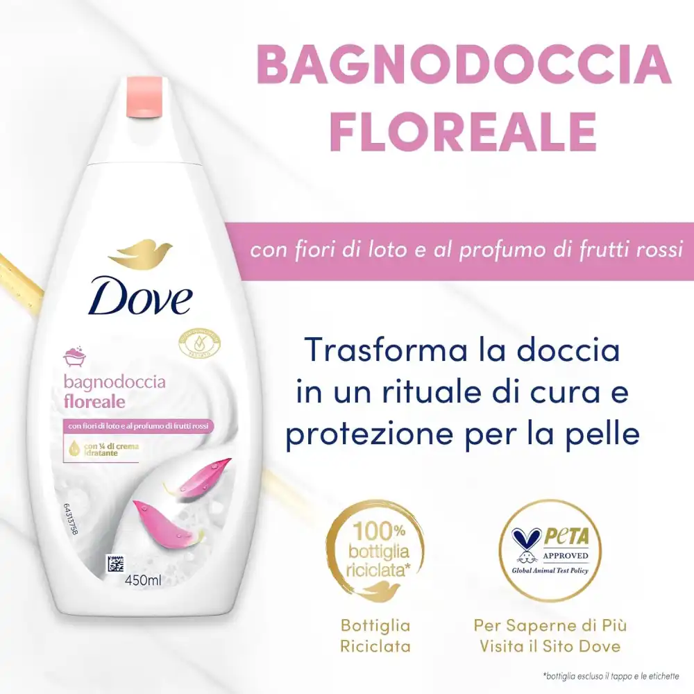 6X Dove Bagnodoccia Floreale 450ml – Fiori di Loto & Frutti Rossi, Unisex