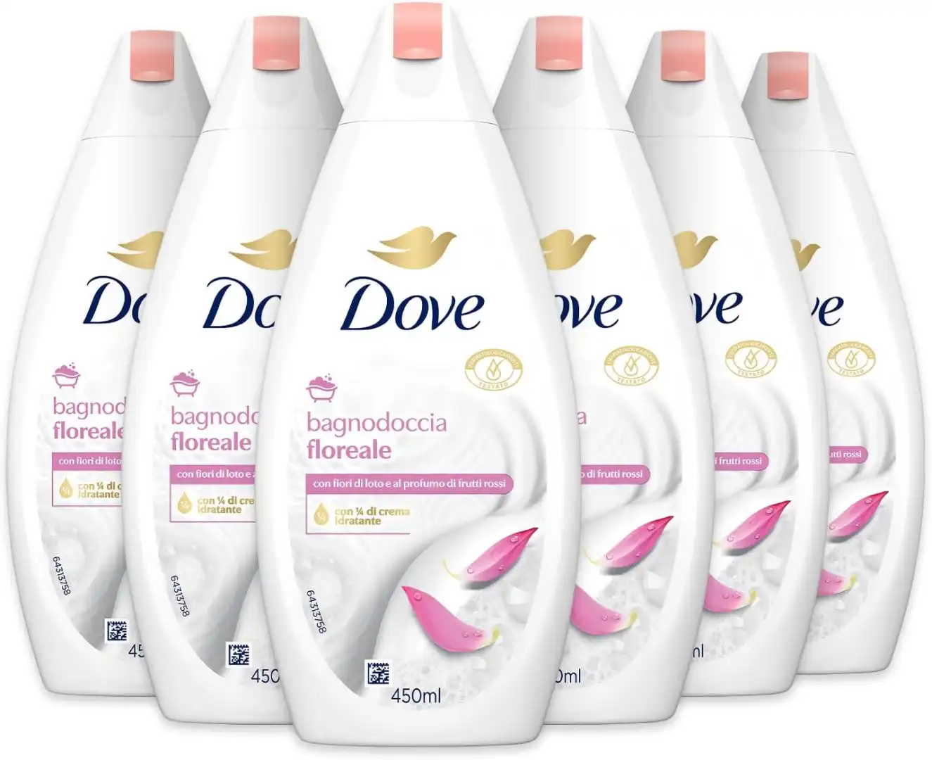 6X Dove Bagnodoccia Floreale 450ml – Fiori di Loto & Frutti Rossi, Unisex
