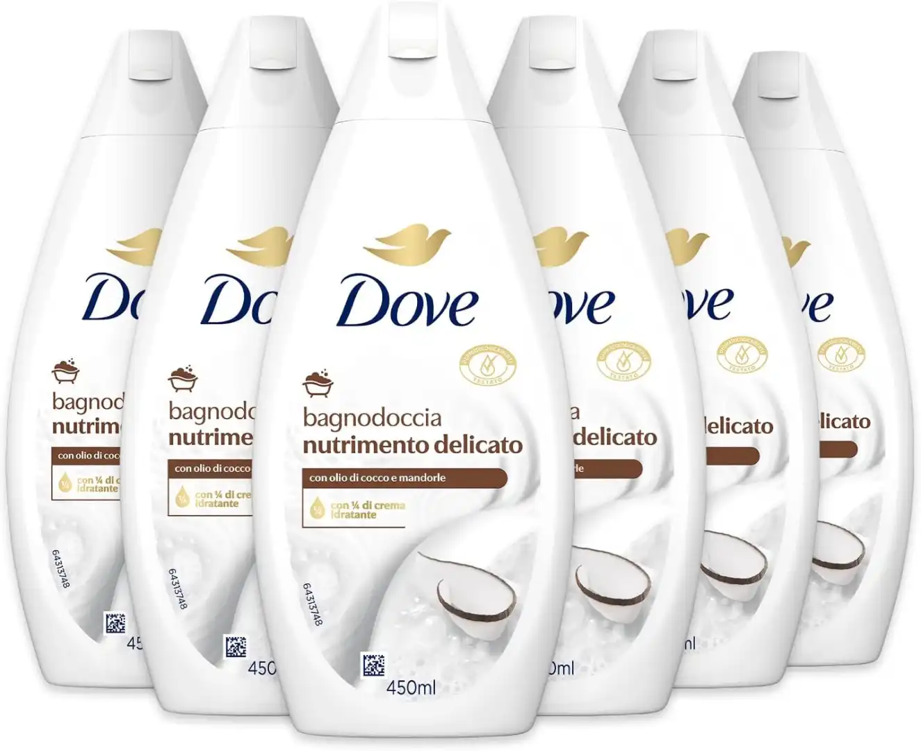 6X Dove Bagnodoccia Nutrimento Delicato 450ml – Olio di Cocco, Unisex