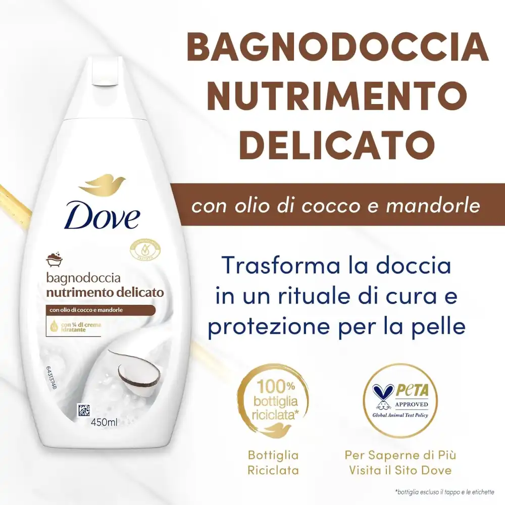 6X Dove Bagnodoccia Nutrimento Delicato 450ml – Olio di Cocco, Unisex