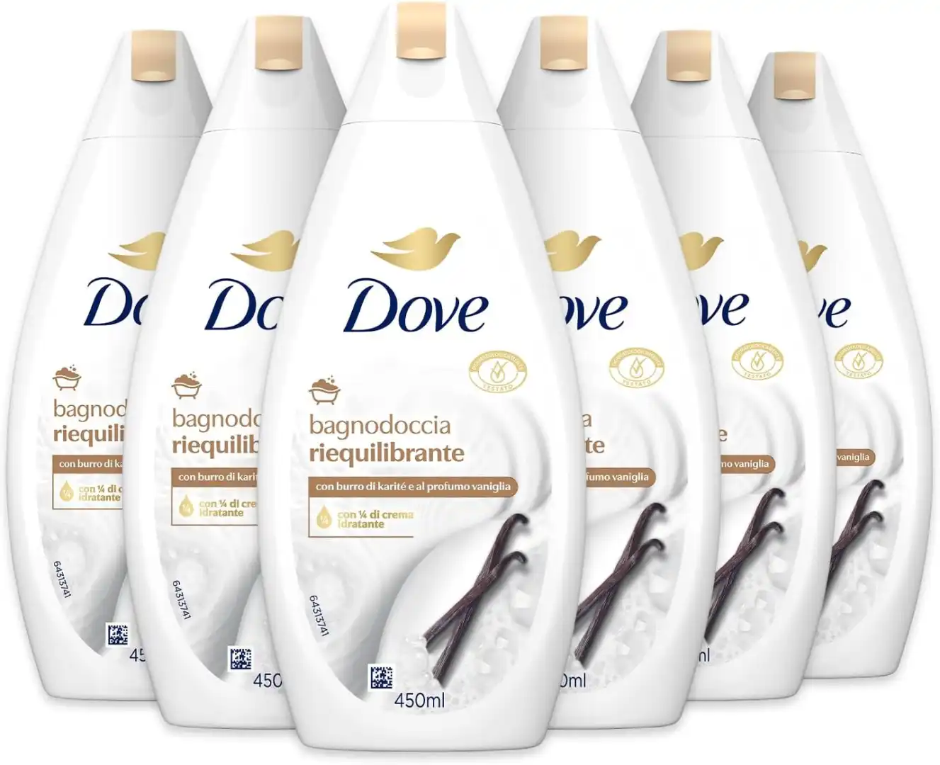 6X Dove Bagnodoccia Riequilibrante 450ml – Karité & Vaniglia, Idratante