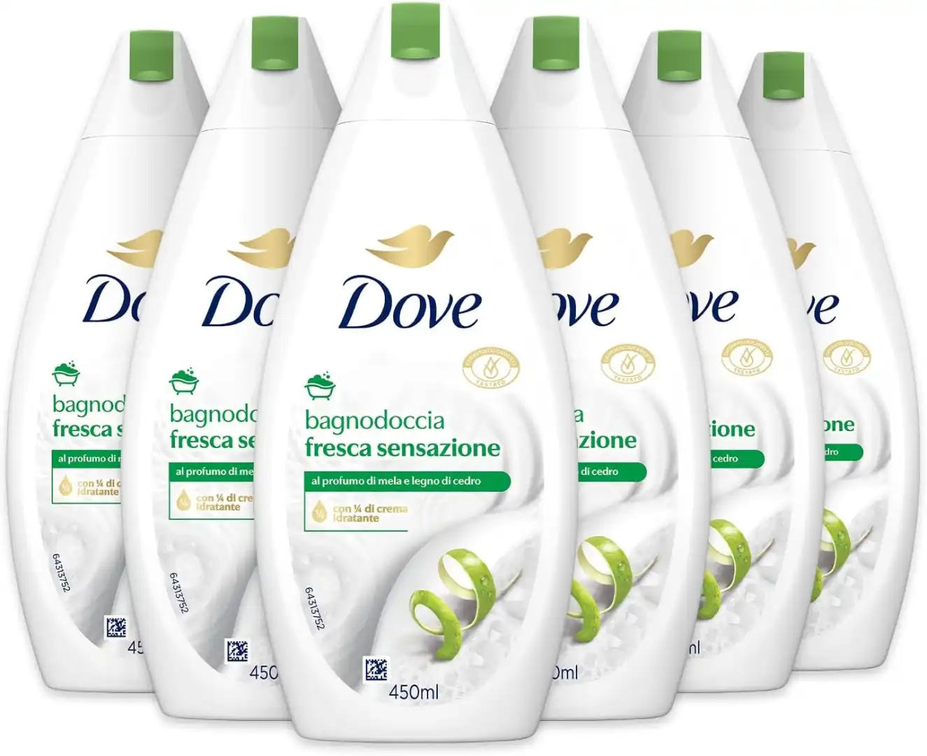 6X Dove Bagnoschiuma 450ml – Fresca Sensazione, Uomo Donna, Idratante