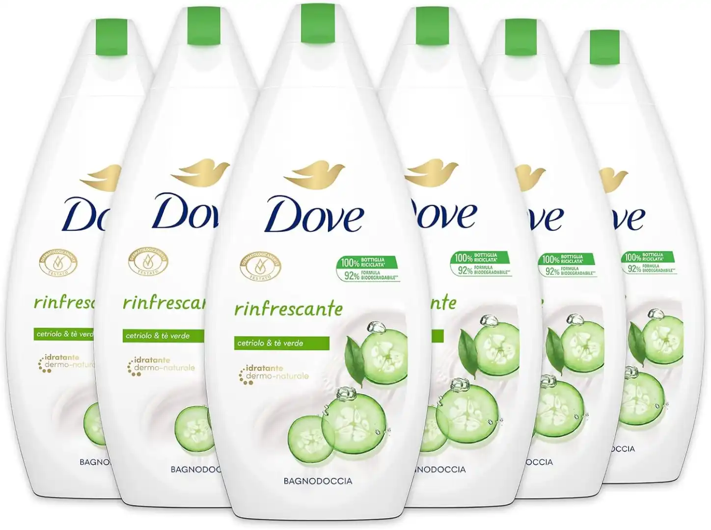6X Dove Bagnoschiuma Rinfrescante 450ml – Idratante, Cetriolo e Tè Verde