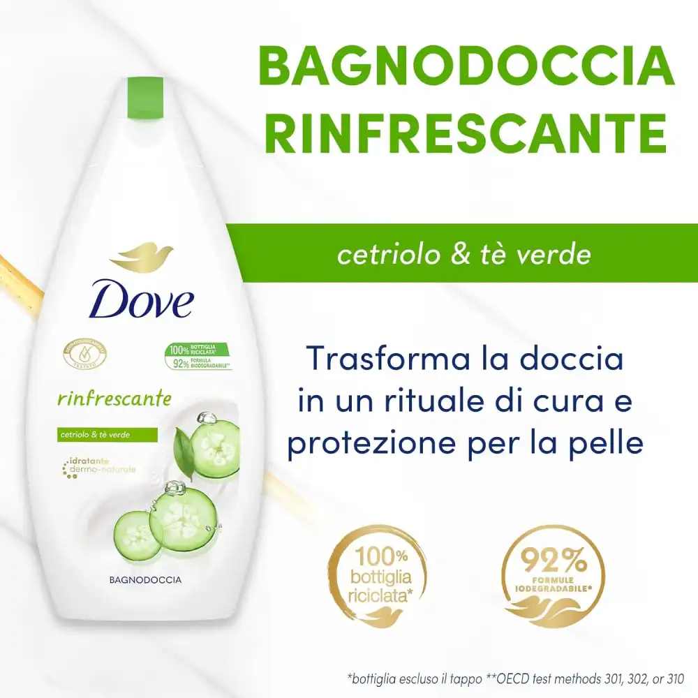 6X Dove Bagnoschiuma 450ml – Fresca Sensazione, Uomo Donna, Idratante