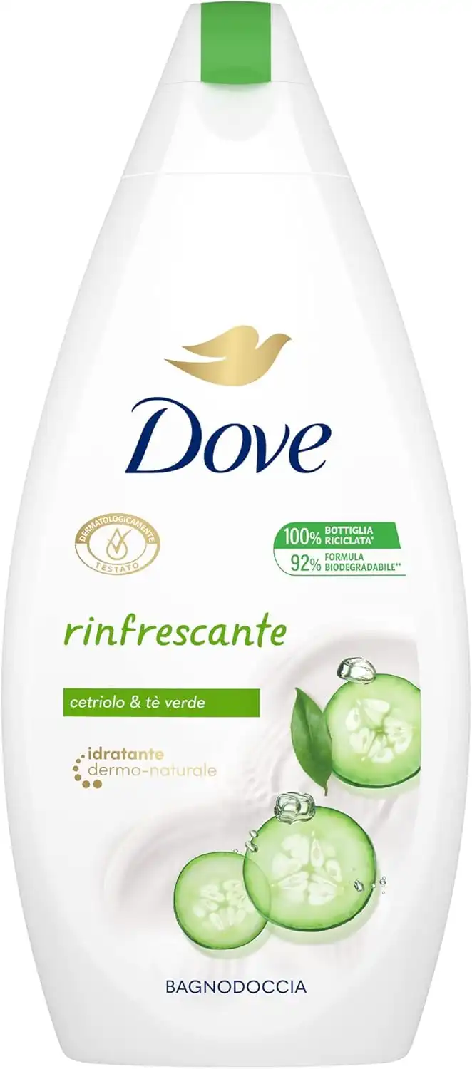 6X Dove Bagnoschiuma Rinfrescante 450ml – Idratante, Cetriolo e Tè Verde