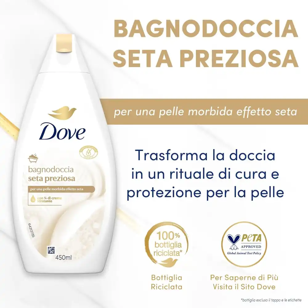 6X Dove Seta Preziosa Bagnodoccia 450ml – Crema Idratante, Uomo Donna