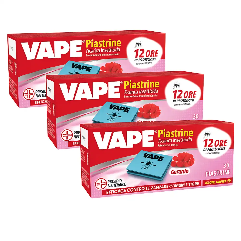 3X Vape Piastrine Geranio Insetticida Zanzare 30pz Cadauna Tot. 90 Piastrine