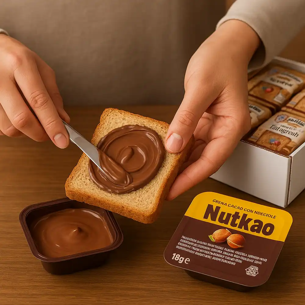 100 Fette Integrali Monoporzione + 120 Vaschette Crema Cacao Nocciole Kit Hotel