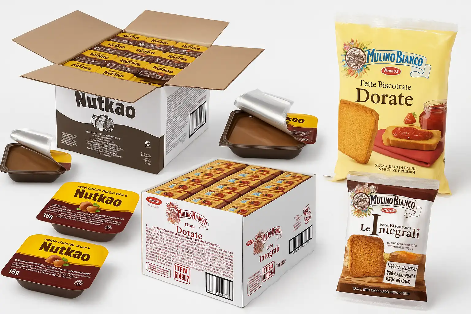 200 Fette Monoporzione Mulino Bianco + 240 Crema Cacao Nocciole Vaschette Hotel