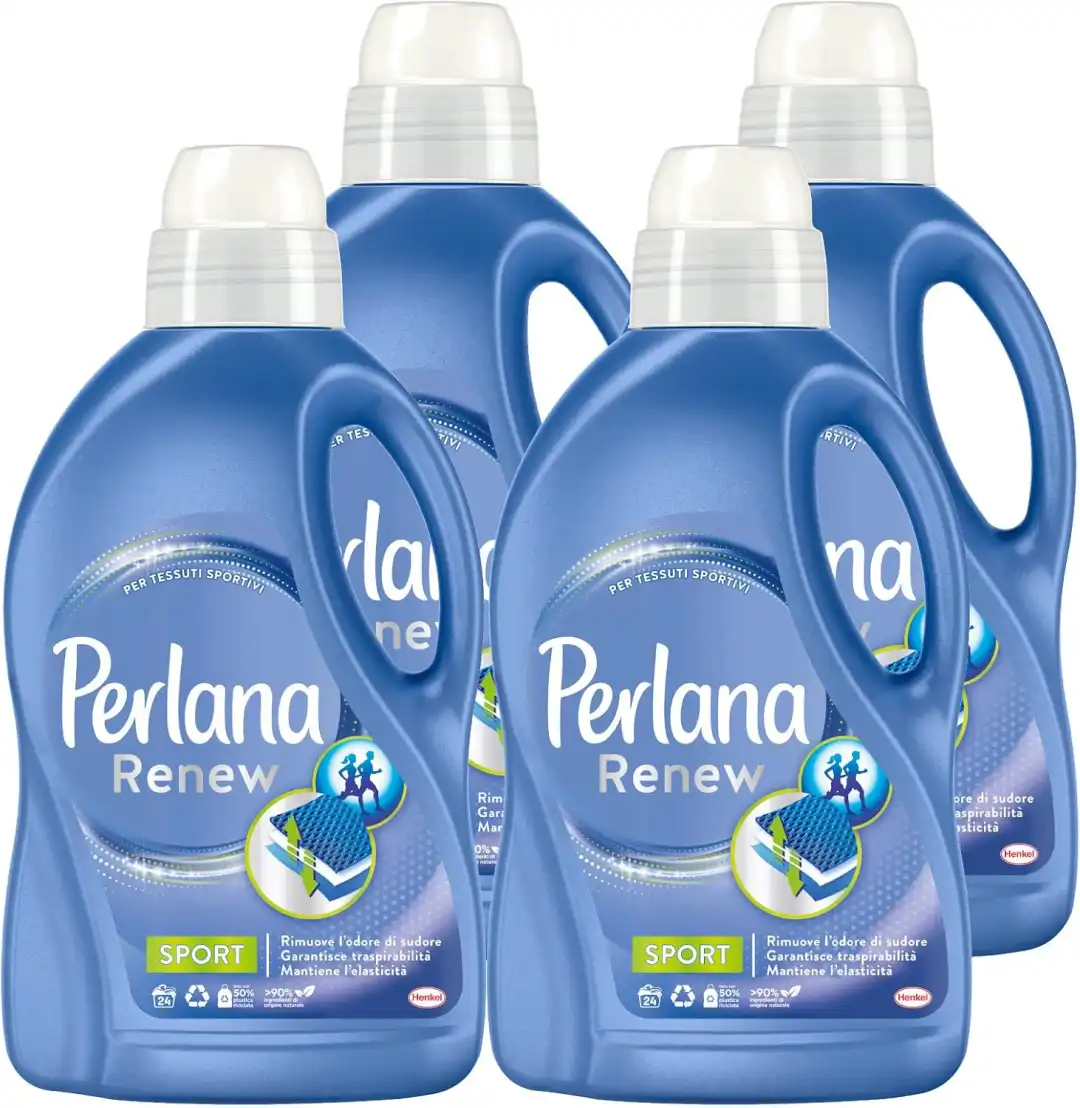 4x Perlana Renew Sport Detersivo Liquido Lavatrice Capi Tecnici Sportivi 1,44L