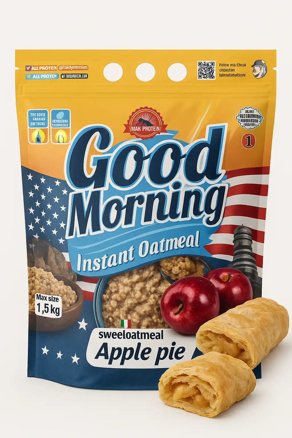 Max Protein Good Morning Instant Oatmeal 1,5kg Gusto Apple Pie Avena Istantanea