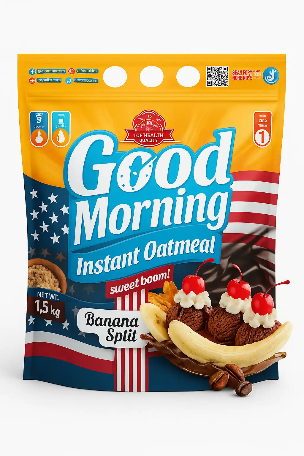 Max Protein Good Morning Oatmeal 1,5kg Gusto Banana Split Farina d'Avena