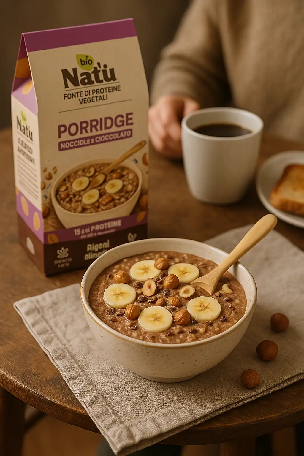6x Rigoni Natu Porridge Nocciole e Cioccolato 250g Bio Proteico e Ricco di Fibre