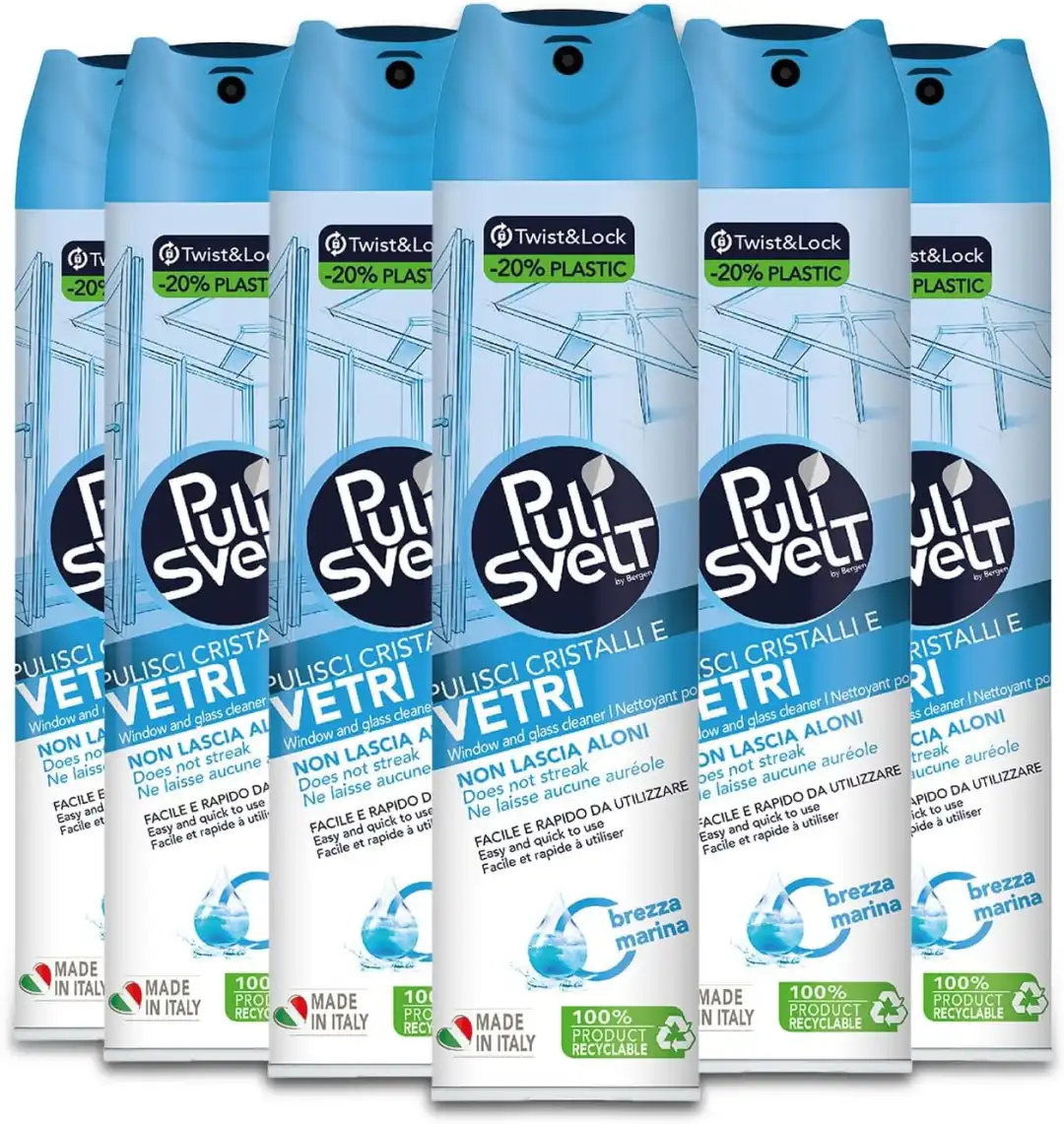 6x Pulisvelt Spray Vetri e Cristalli 300ml – Senza Aloni, Profumo Brezza Marina