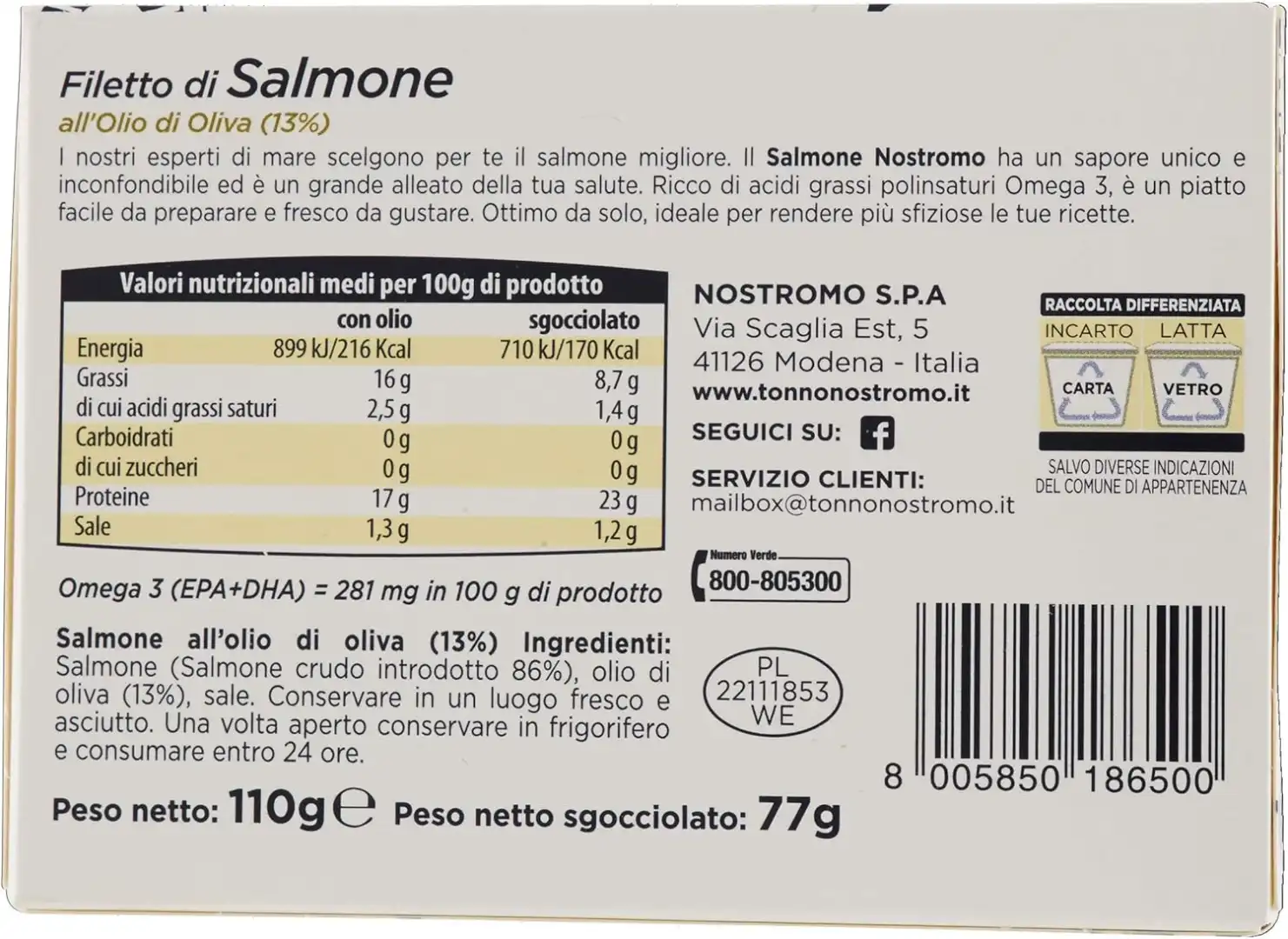 10x Nostromo Filetto di Salmone 110g – All’Olio di Oliva, Ricco di Omega 3