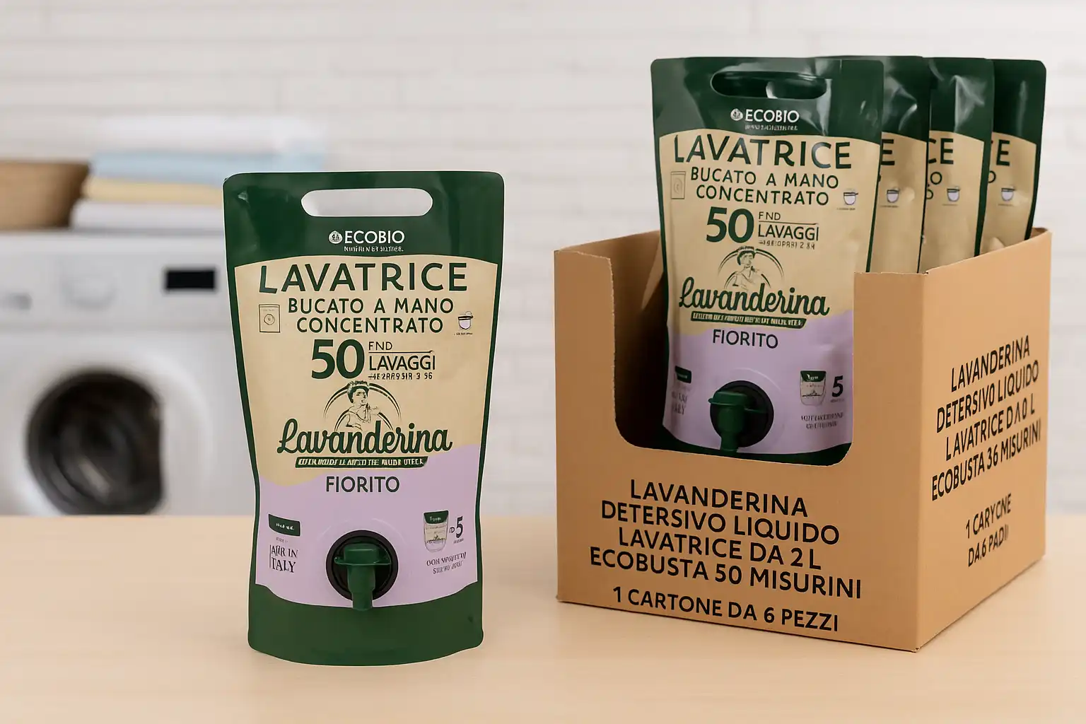 6x Lavanderina Detersivo Ecobusta 2L – 50 Lavaggi Concentrato Profumo Fiorito