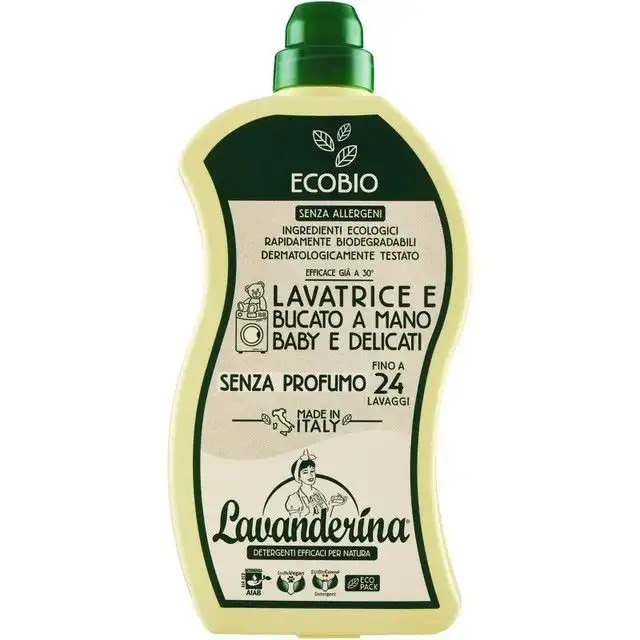 10x Lavanderina Detersivo Lavatrice Baby & Delicati 960ml –Senza Profumo 50 Lav.