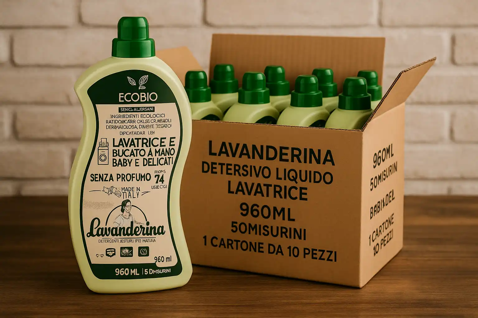 10x Lavanderina Detersivo Lavatrice Baby & Delicati 960ml –Senza Profumo 50 Lav.