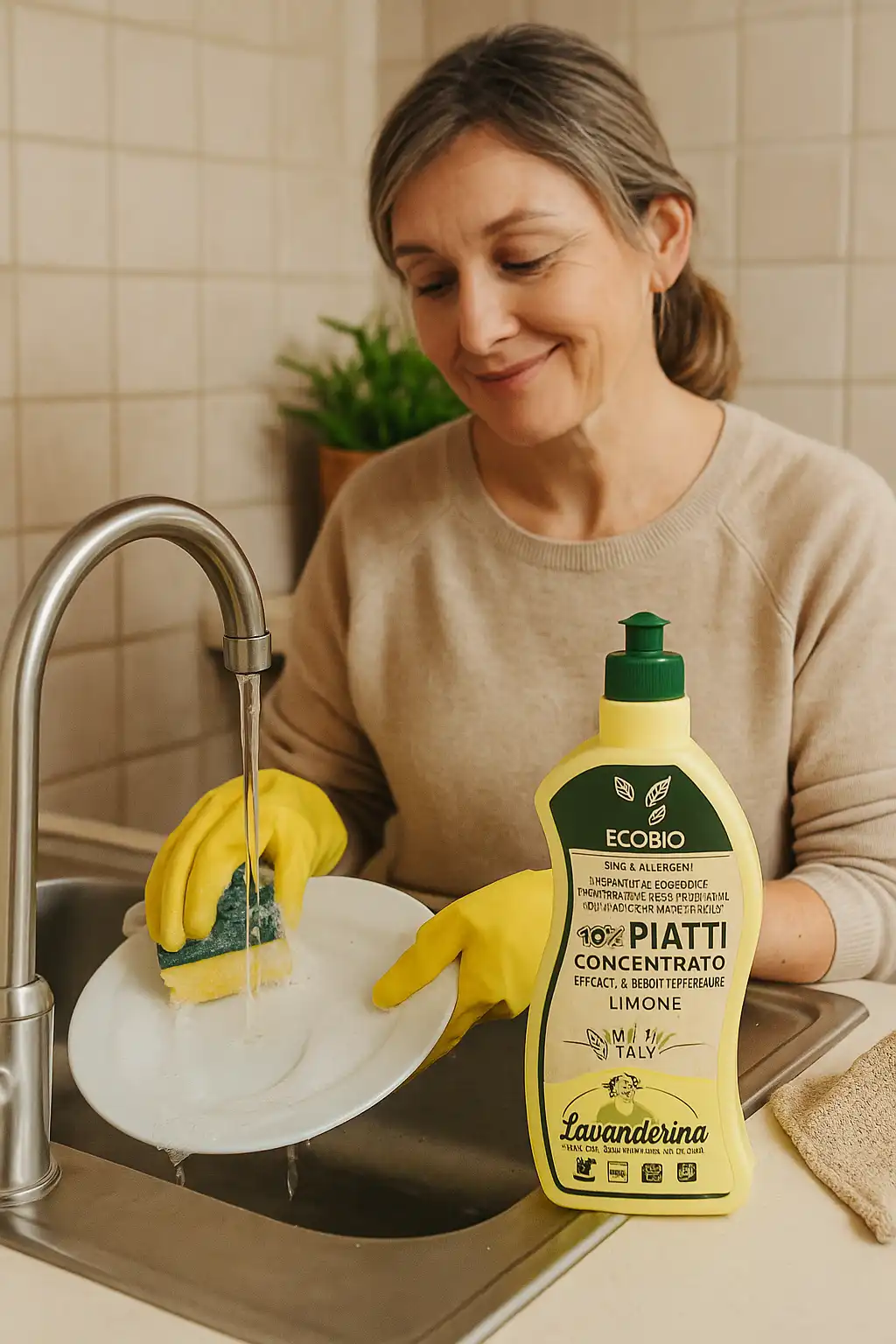 12x Lavanderina Piatti Concentrato 650ml – Ecobio al Limone, Efficace e Delicato