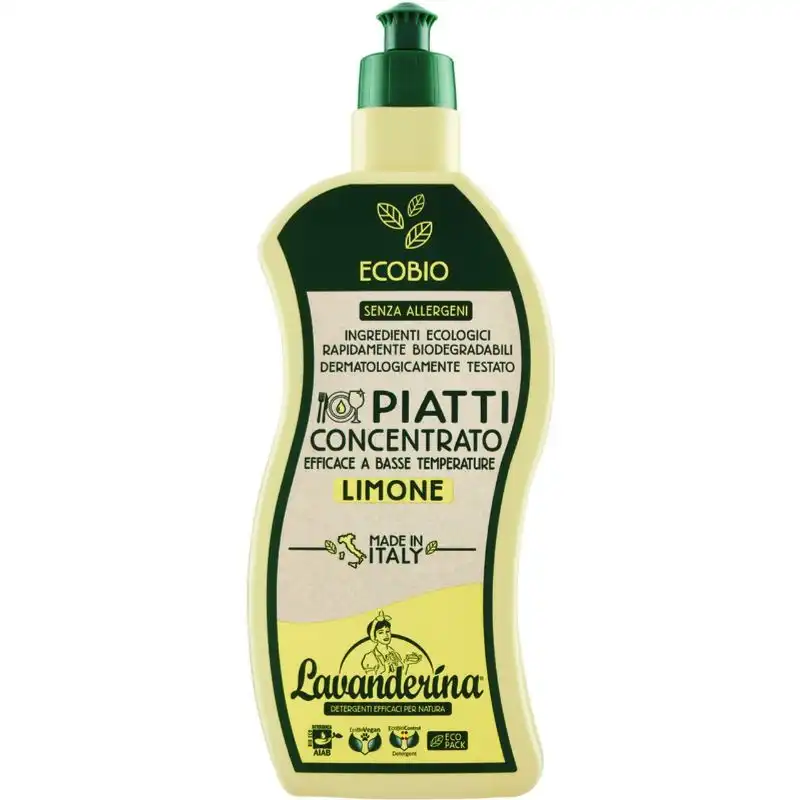 12x Lavanderina Piatti Concentrato 650ml – Ecobio al Limone, Efficace e Delicato