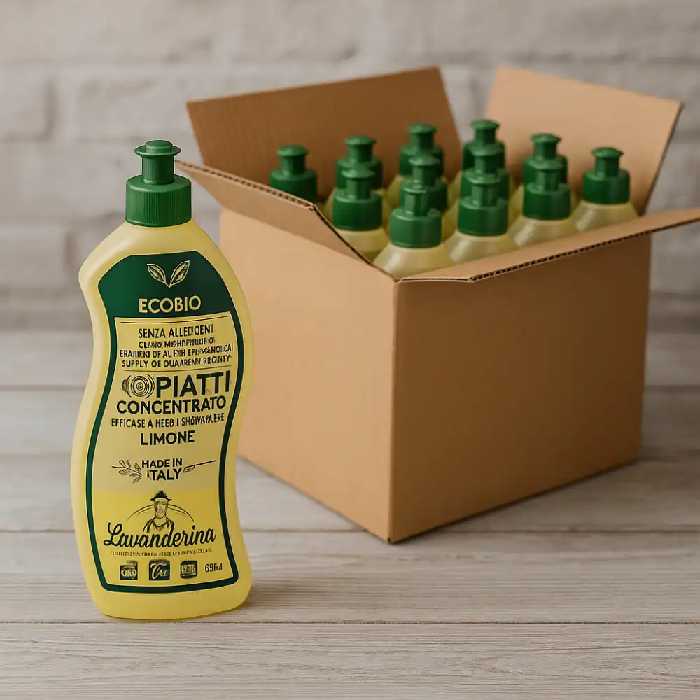 12x Lavanderina Piatti Concentrato 650ml – Ecobio al Limone, Efficace e Delicato