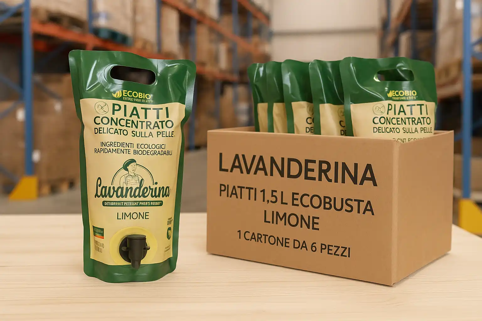 6x Lavanderina Piatti Concentrato 1,5L–Ecobusta Limone Delicato e Biodegradabile