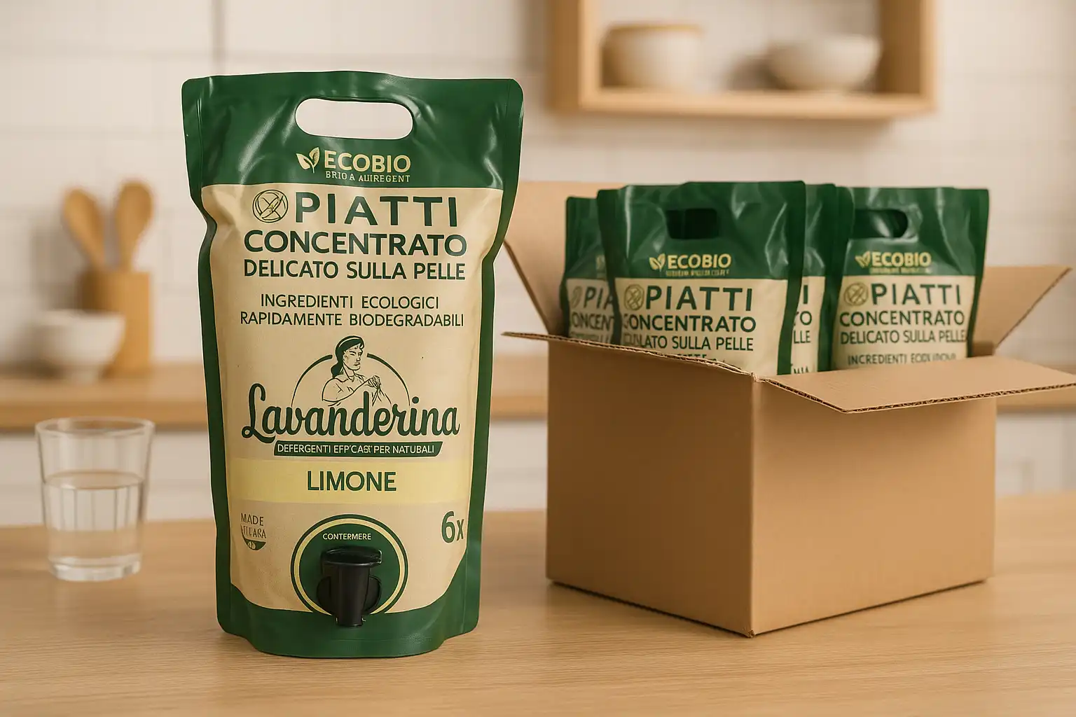 6x Lavanderina Piatti Concentrato 1,5L–Ecobusta Limone Delicato e Biodegradabile