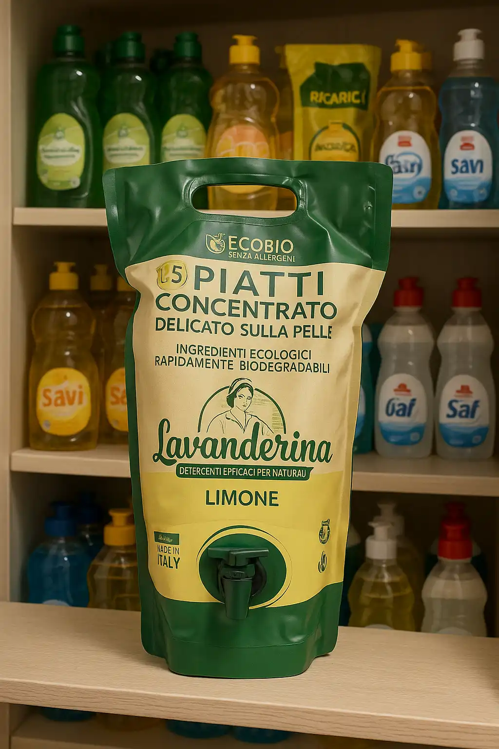 6x Lavanderina Piatti Concentrato 1,5L–Ecobusta Limone Delicato e Biodegradabile