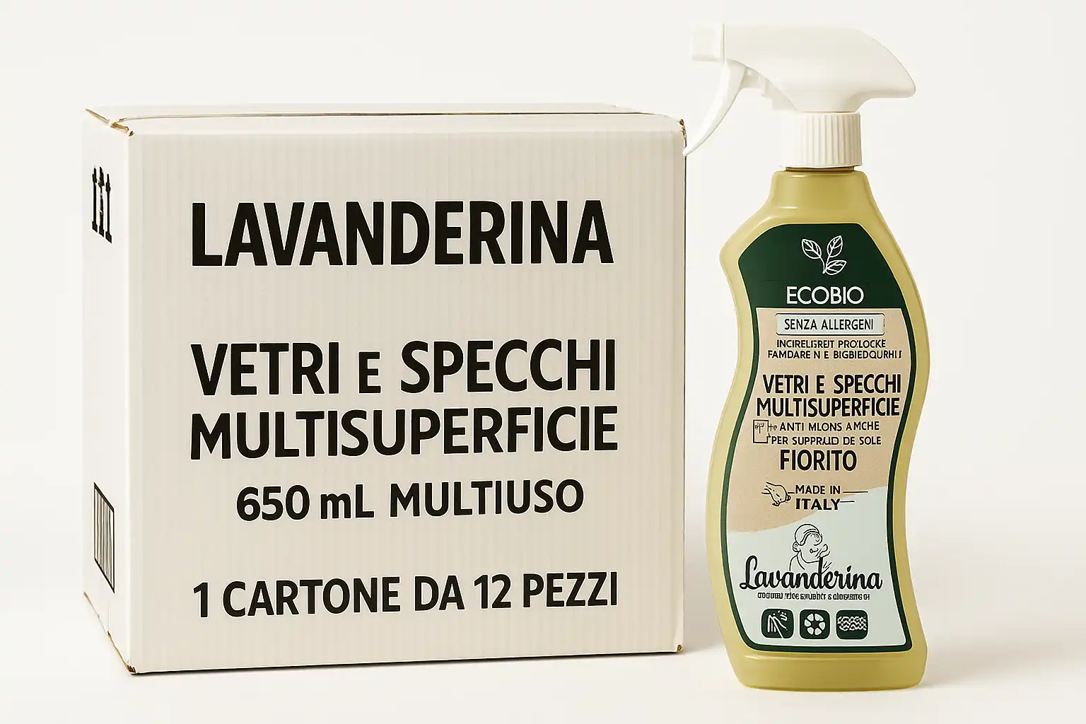 12x Lavanderina Vetri e Specchi 650ml – Multisuperficie Fiorito Anti-Aloni