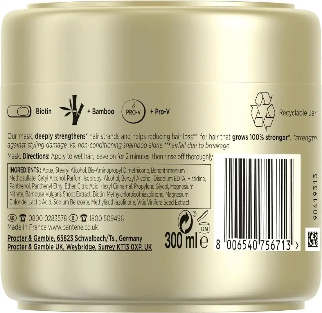 Pantene Maschera Capelli 300ml – Cheratina, Biotina e Bambù per Capelli Lunghi