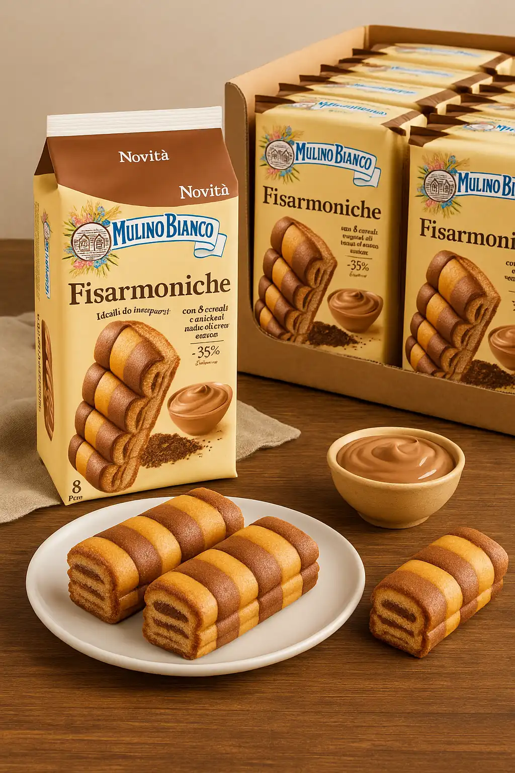 9x Mulino Bianco Fisarmoniche 264g – Merenda con Crema di Malto e Cacao (8pz)