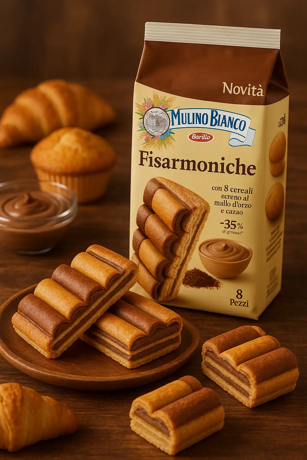 9x Mulino Bianco Fisarmoniche 264g – Merenda con Crema di Malto e Cacao (8pz)