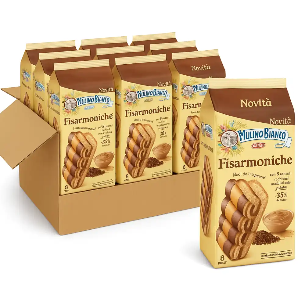 9x Mulino Bianco Fisarmoniche 264g – Merenda con Crema di Malto e Cacao (8pz)