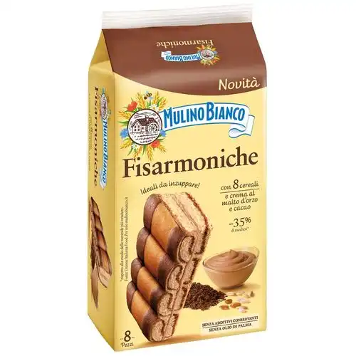 9x Mulino Bianco Fisarmoniche 264g – Merenda con Crema di Malto e Cacao (8pz)