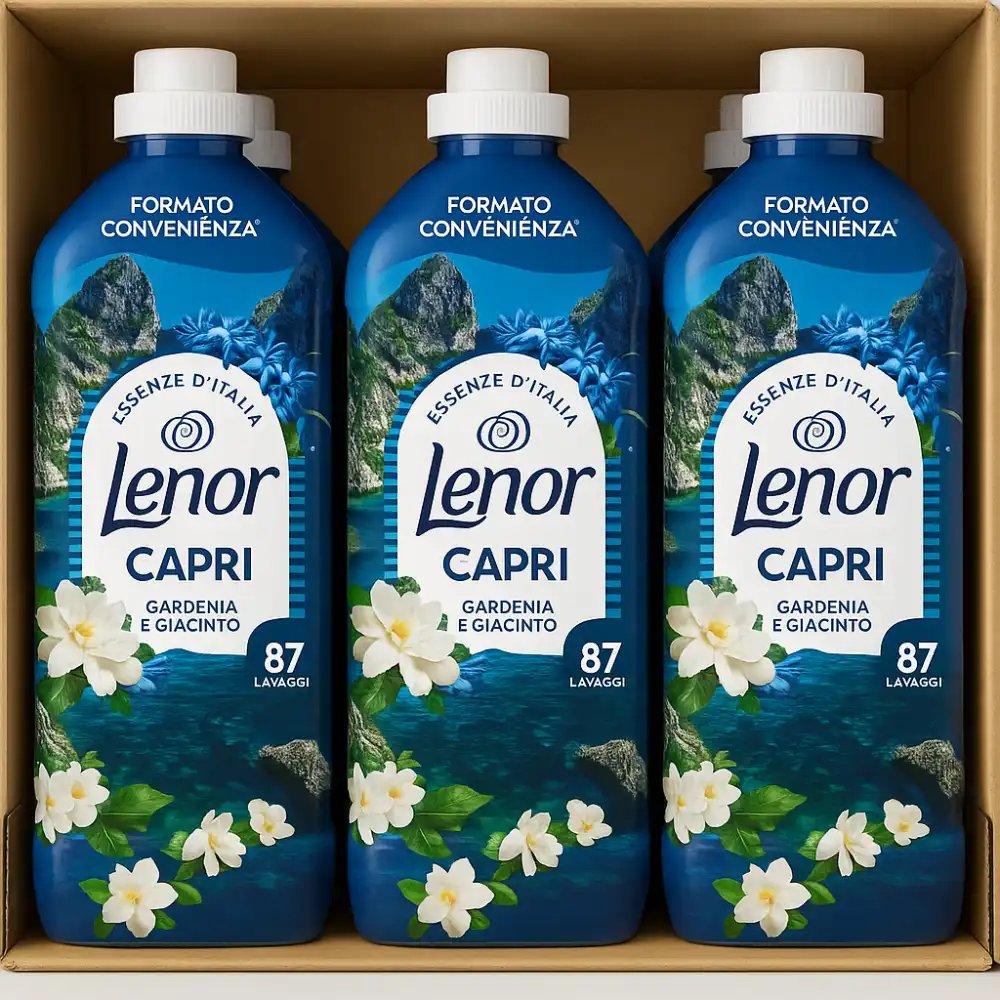 6x Lenor Ammorbidente Capri 87 Lavaggi – Essenze Gardenia e Giacinto