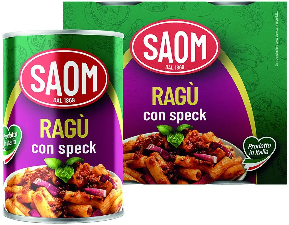 3x Confezioni SAOM Ragù 2x180g Classico, con Speck, con Salsiccia Tot 6 Lattine
