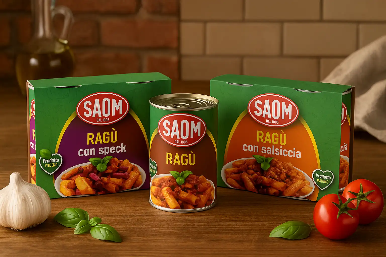 3x Confezioni SAOM Ragù 2x180g Classico, con Speck, con Salsiccia Tot 6 Lattine