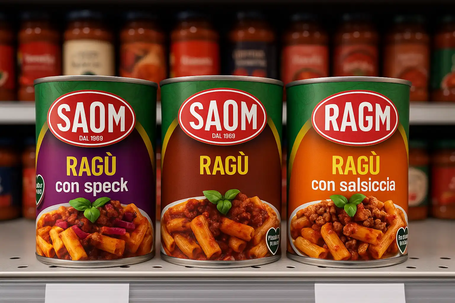 3x Confezioni SAOM Ragù 2x180g Classico, con Speck, con Salsiccia Tot 6 Lattine