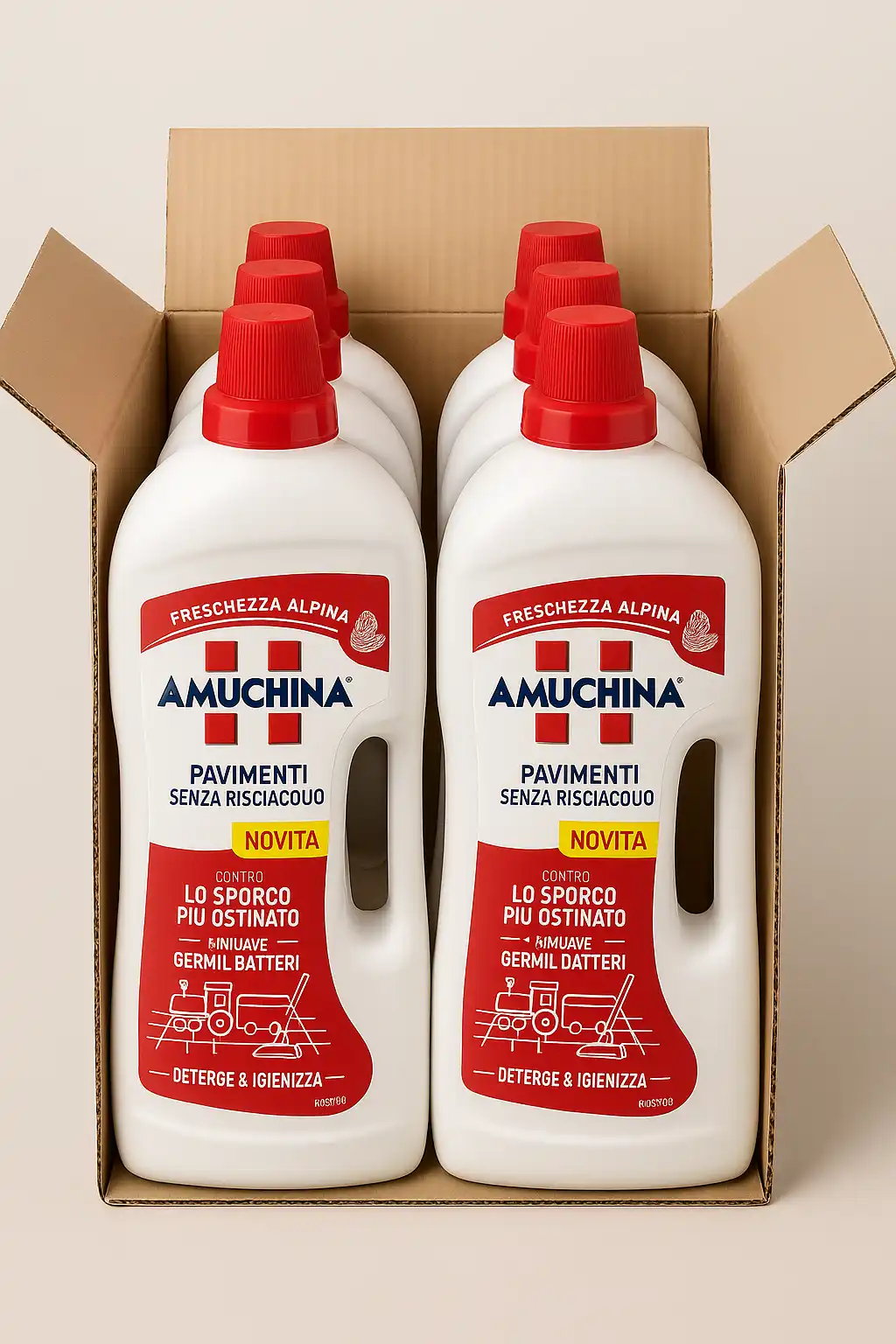 8x Amuchina Pavimenti 1,25L Freschezza Alpina Igienizzante Senza Risciacquo