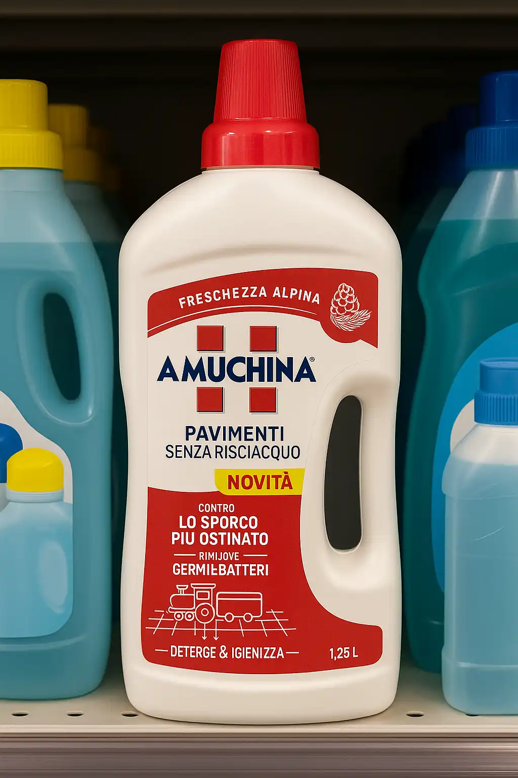 8x Amuchina Pavimenti 1,25L Freschezza Alpina Igienizzante Senza Risciacquo