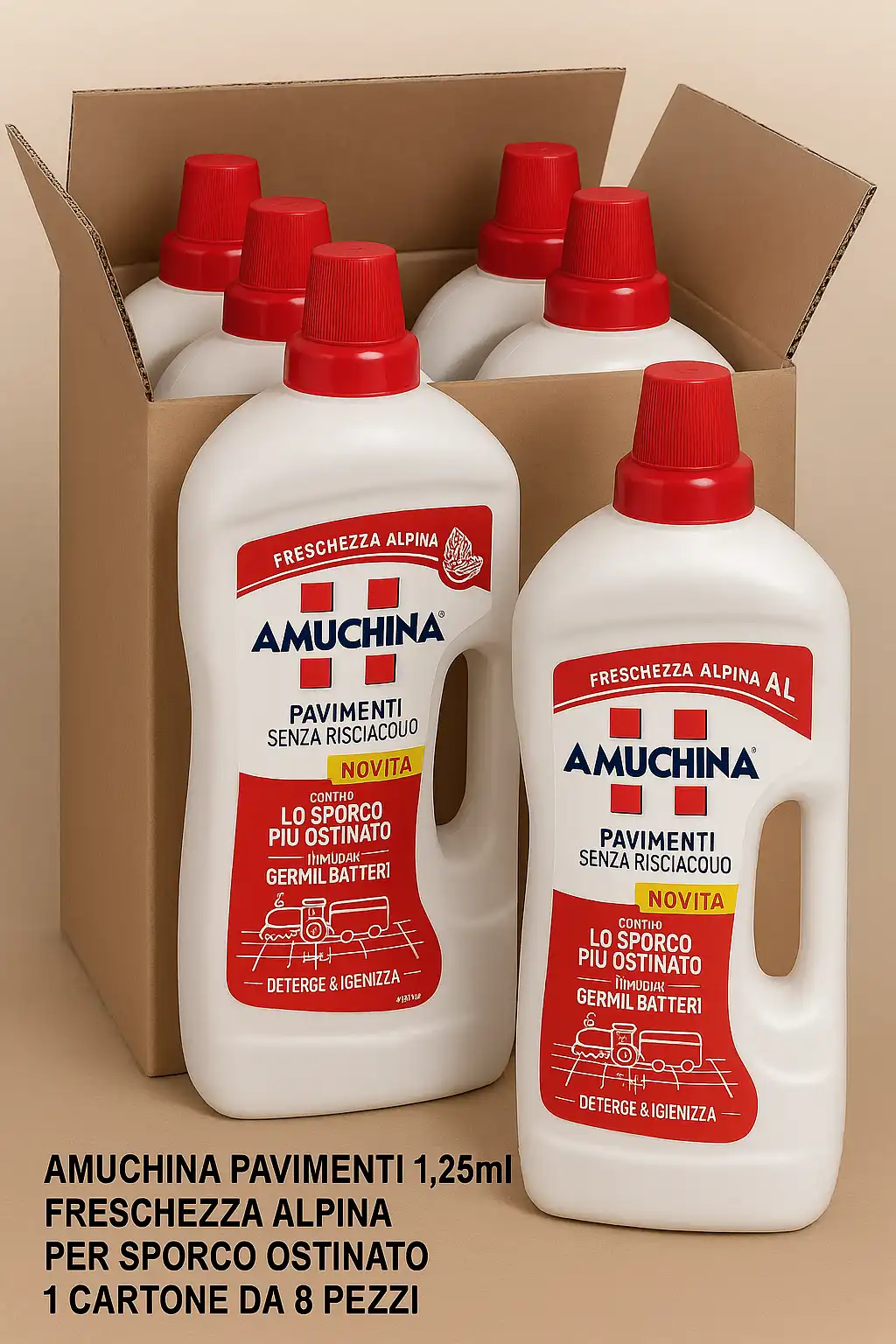 8x Amuchina Pavimenti 1,25L Freschezza Alpina Igienizzante Senza Risciacquo