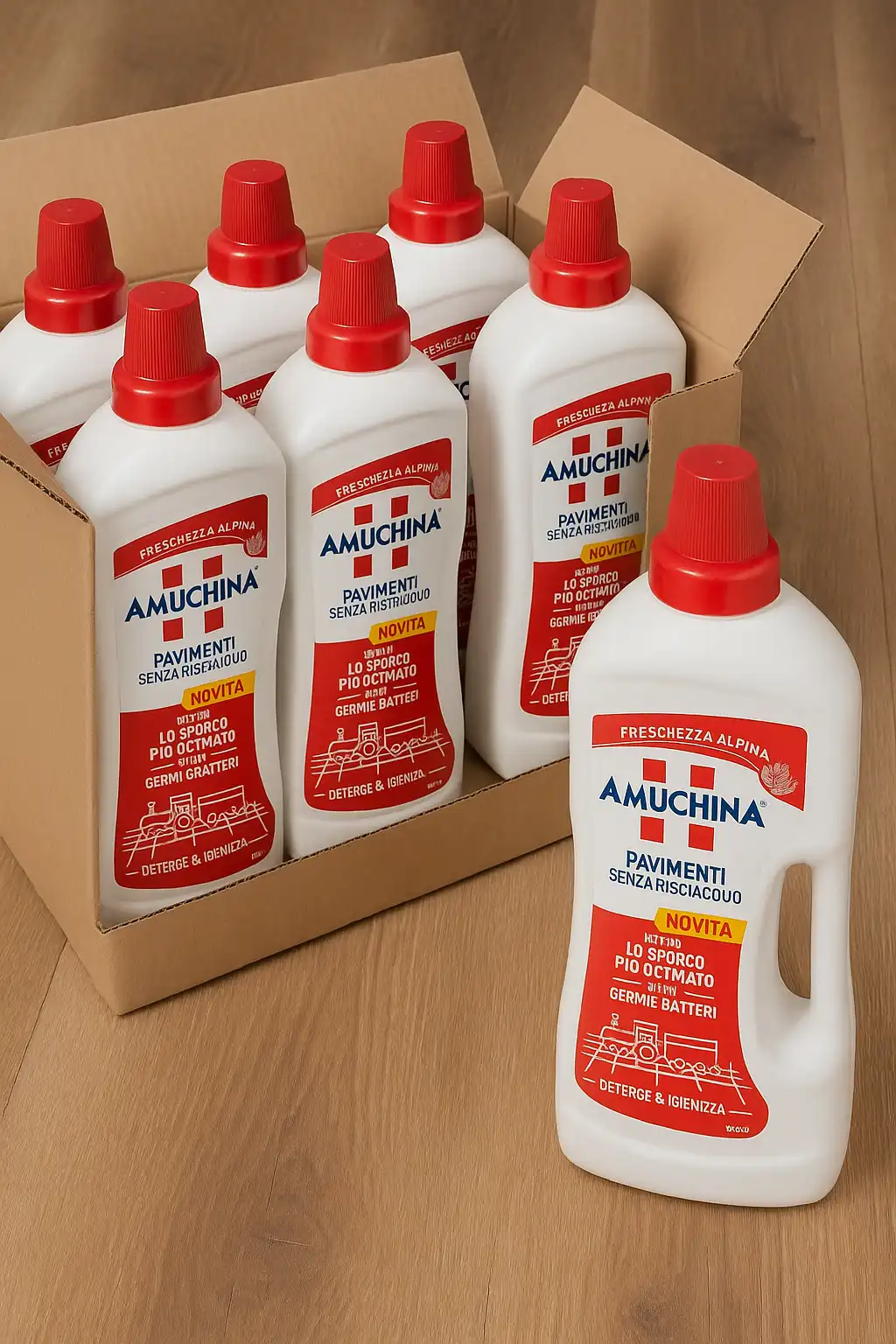 8x Amuchina Pavimenti 1,25L Freschezza Alpina Igienizzante Senza Risciacquo